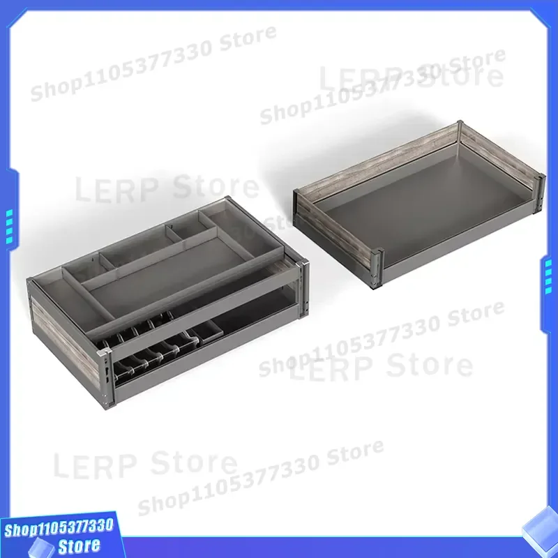 Wood Finish Pull Out Basket Rust Resistant Metal Frame Cushioned Rails Custom Modular Kitchen Cabinet Cutlery Pot Storage