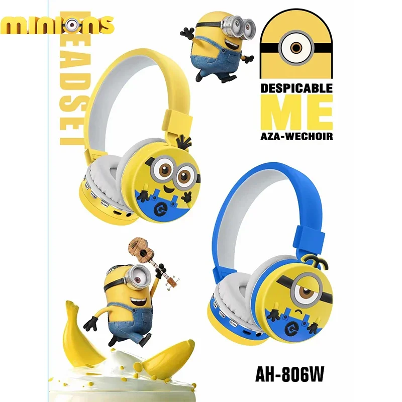 New Minions Wireless Headphones Movie Despicable Me Bluetooth Headset Stereo Music Gaming Headsets Sports Game Headset Kids Gift