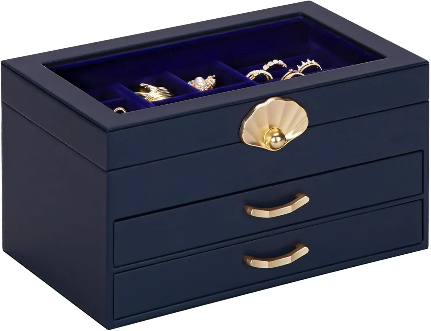 

Шкатулка для украшений с 2 ящиками: органайзер для серег и ожерелий – подарки для девочек и женщин (темно-синий)