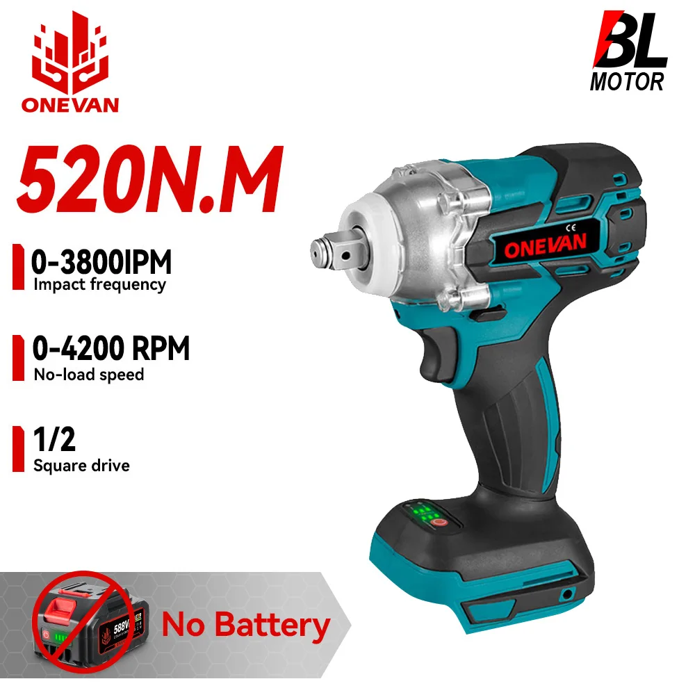 

ONEVAN 520N.M Brushless Electric Impact Wrench Cordless Rechargeable Home Diy Screwdriver Wrench Tools For Makita Battery Pin