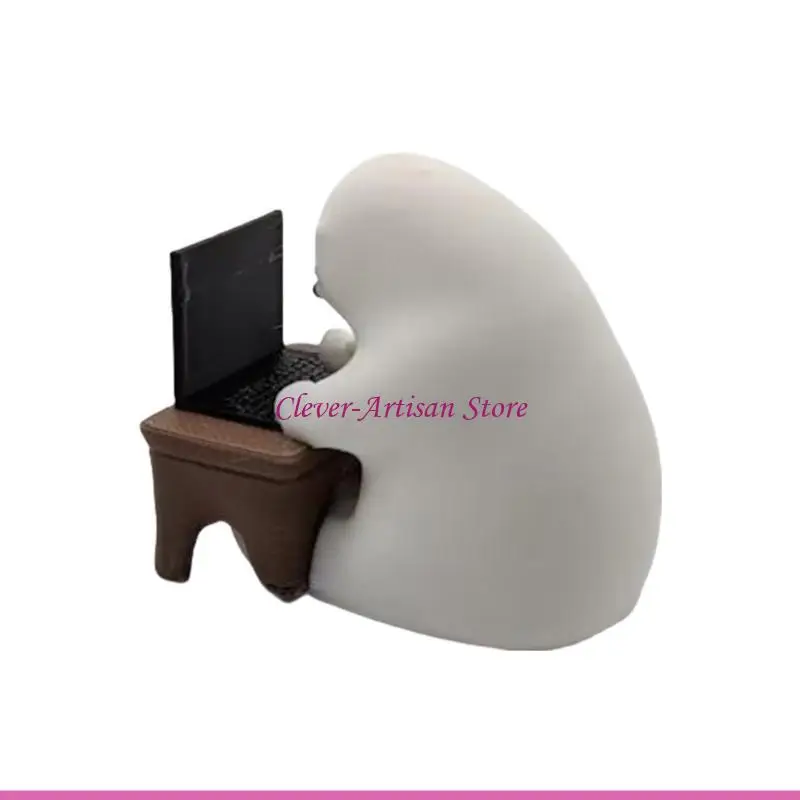 E06B Handcrafts Miniature Laptop Computer Coder Bear Figurine Sculpture Ornament for Home or Office Desktop Decoration Gift