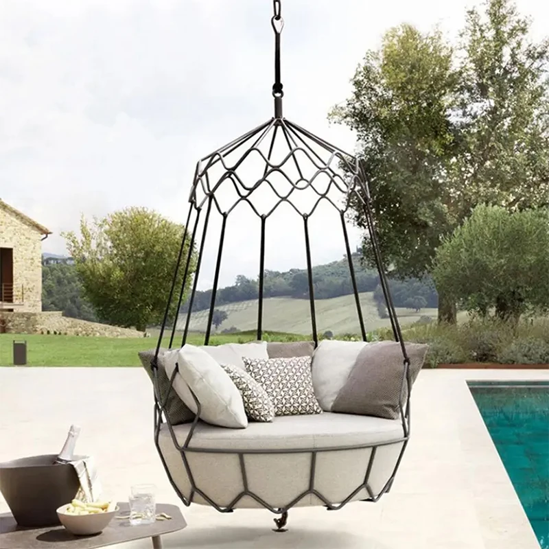 

Hotel Luxury Outdoor Furniture Garden Patio Swings Leisure Metal Hanging Swing Chair Balcony Pookside Aluminum Swing Chair