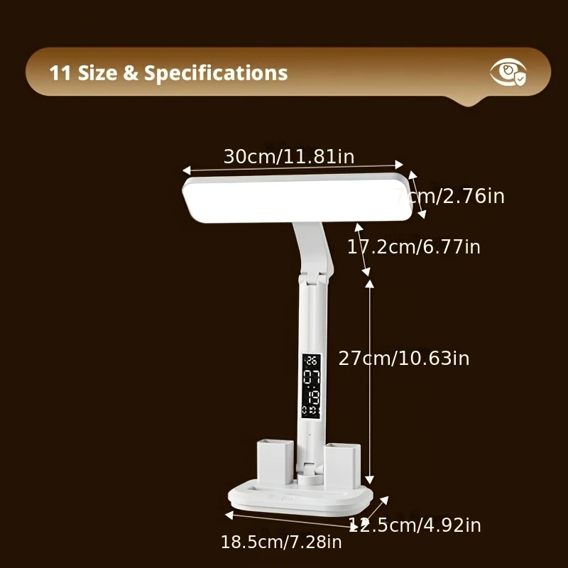 SMGXHE LED Desk Lamp, Large Area Lighting, Touch Control, 3 Color Modes, USB Powered, Foldable with Display And Pen Holder,