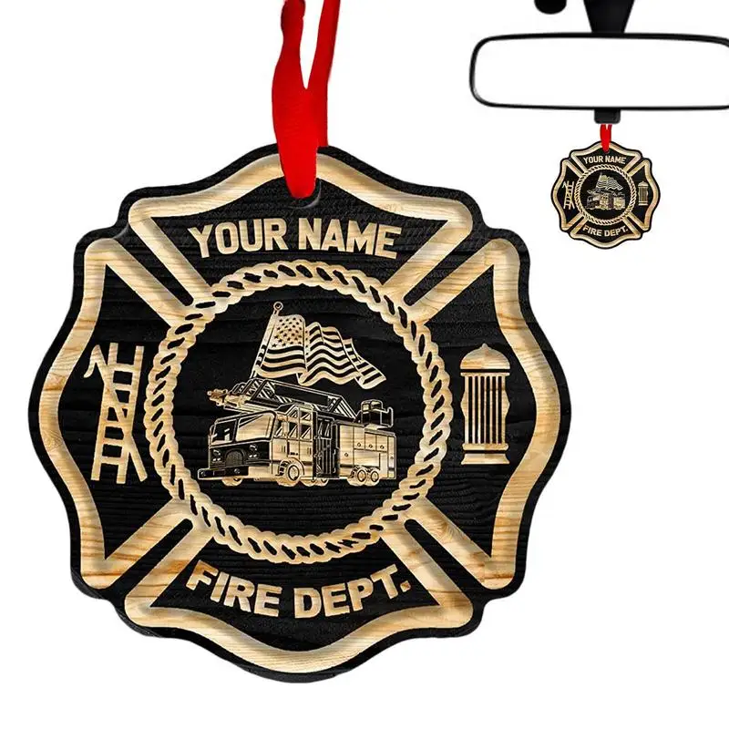 Firefighter Christmas Ornament Firefighter Hat Christmas Tree Ornament Portable Car Rear View Mirror Accessories With Rope