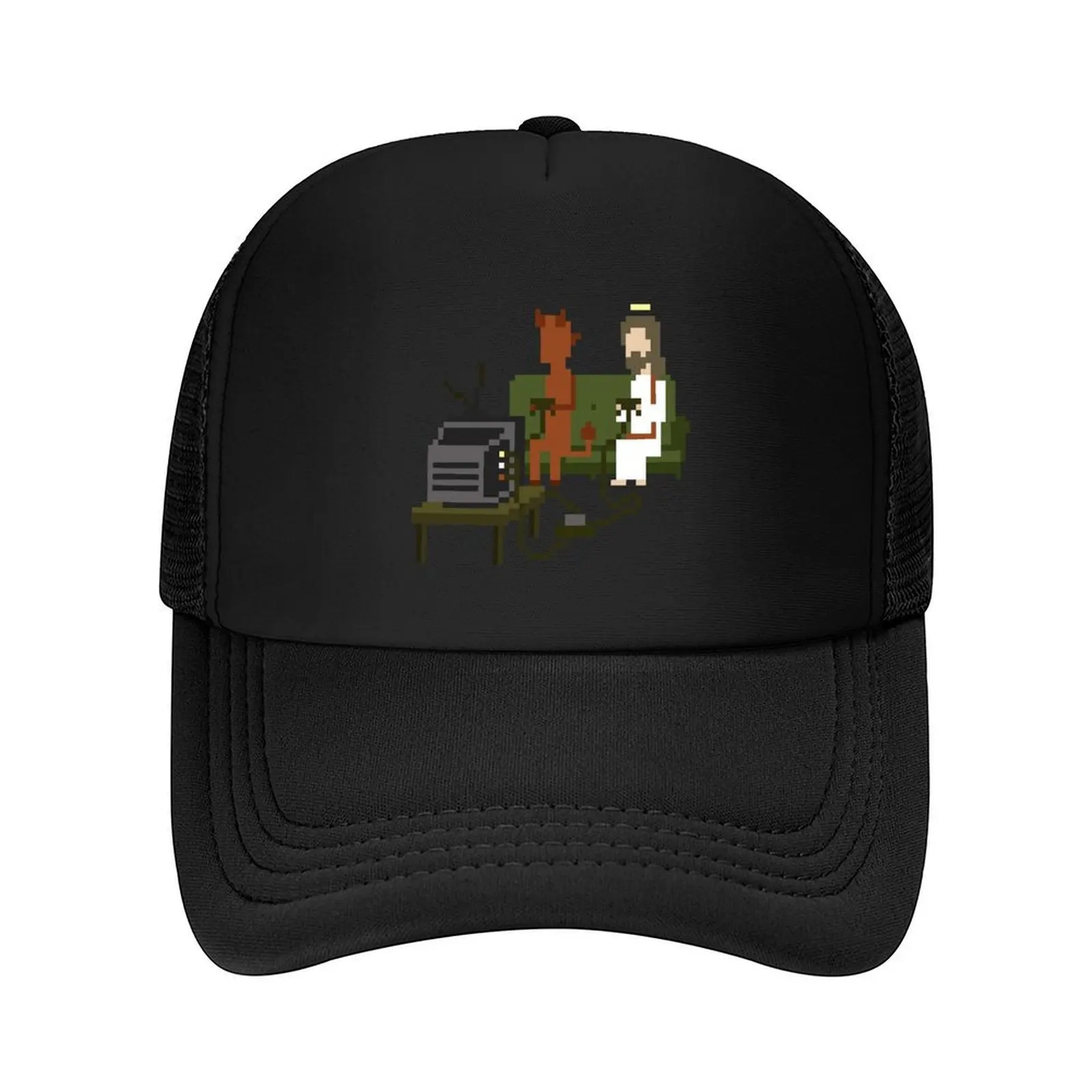 

Jesus And Devil Playing Video Games Pixel Art Baseball Cap Male hat Sunscreen sailor cap for men Hip Hop Man Women's