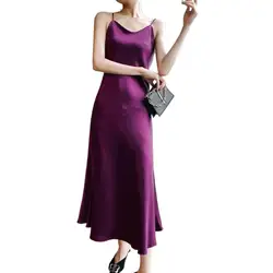 2026 fashion Sexy Satin Long Dress Summer Lady Acetate satin Party Dress High Waist Slim Female Retro Dress Red Pink robe femme