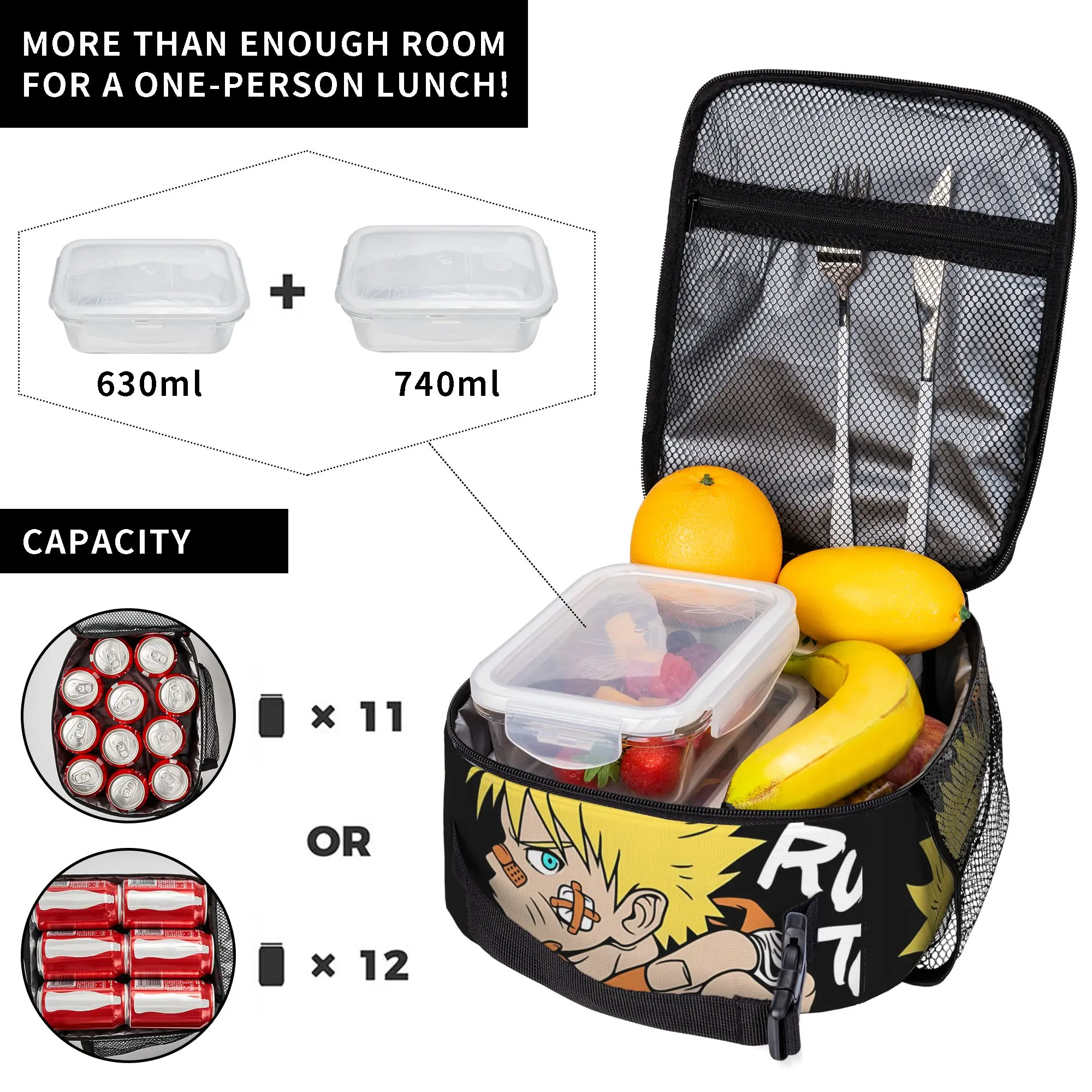 Insulated Lunch Bag Naruto anime comic Meal Pack Rice Bag  bolsa Student Bento Lunch Handbag Insulation