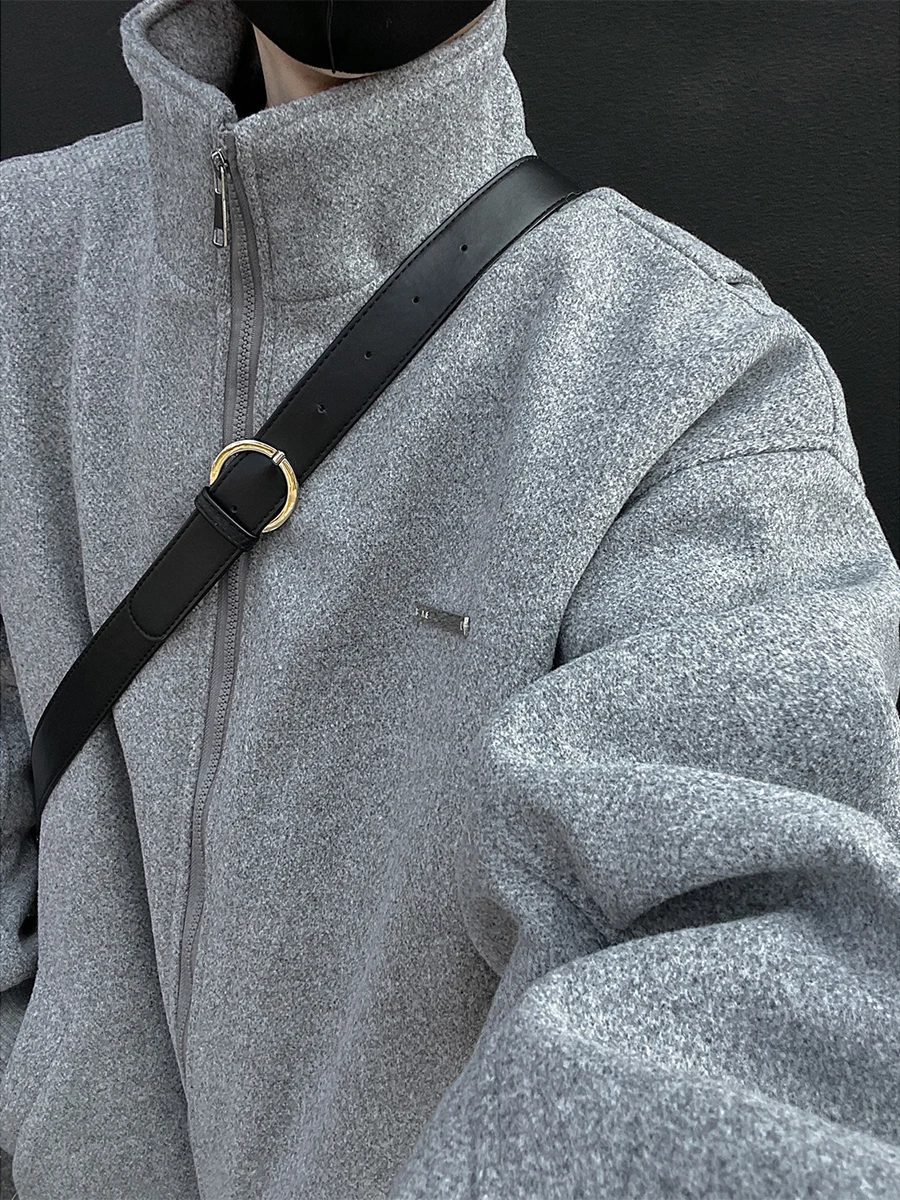 

Thiened Woolen Coat Men's Autumn Winter Faionable American Cleanfit Stand Collar Cotton Jaet with Knife Sve Design