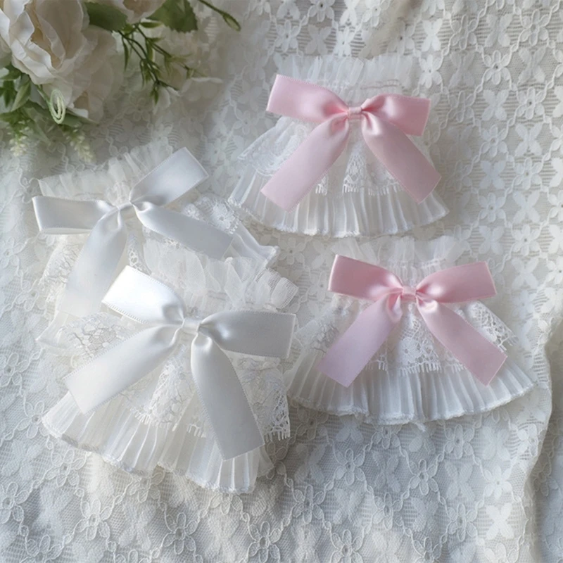 Sweet Lolita-Puños de muñeca para niñas y mujeres, postizos plisados con lazo encantador, manga decorativa plisada, adornos de muñeca para Cosplay