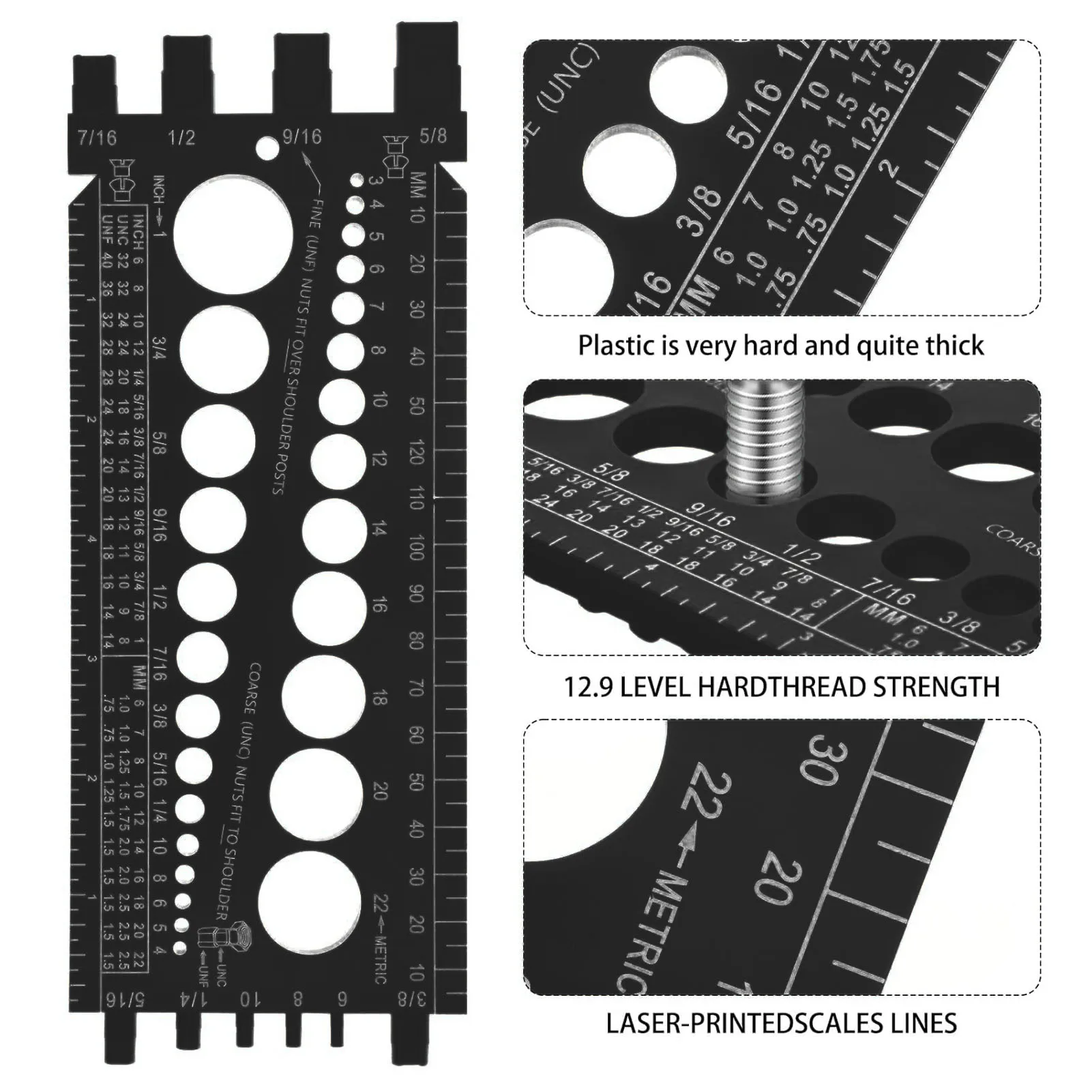 Nut Bolt Screw Gauge Multi Functional Inch Metric Quick Identification Nut Bolt Thread Checker Protable Thread Measuring Tool