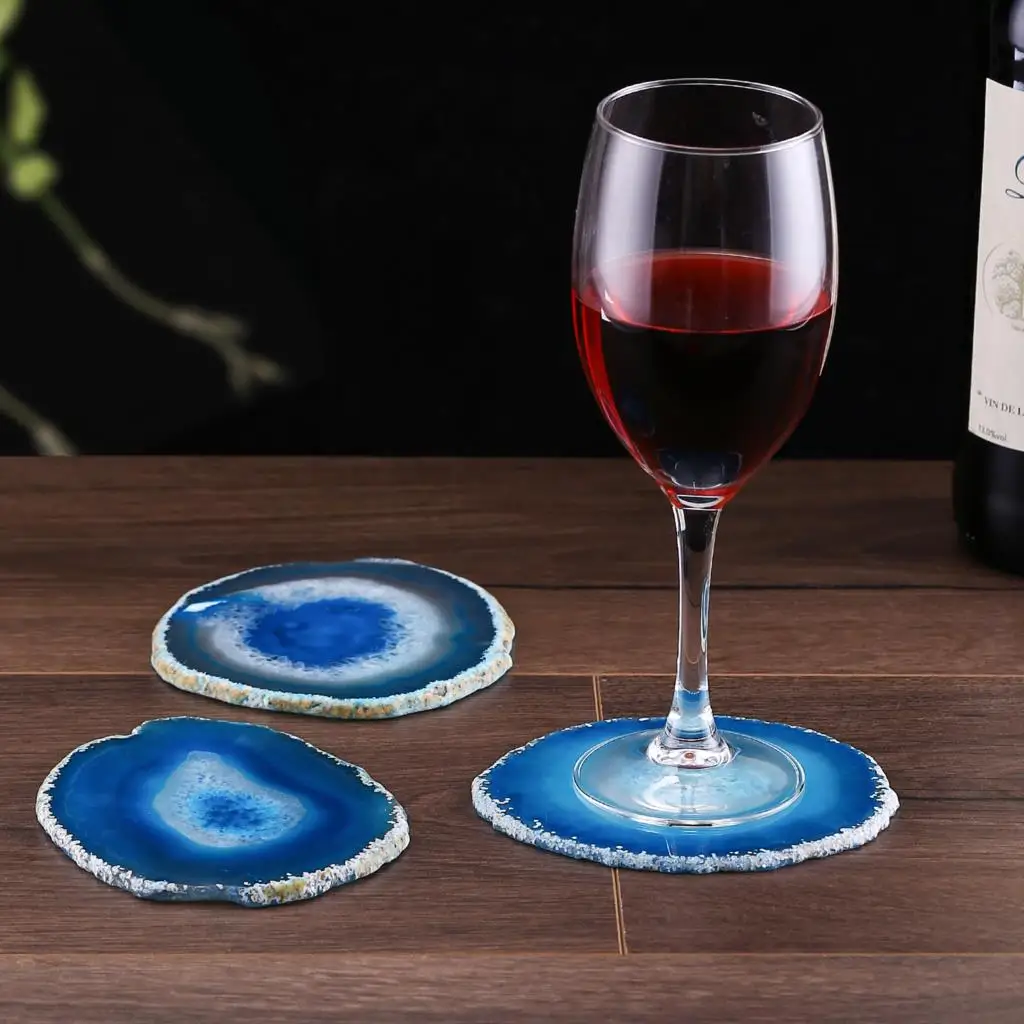 Agate Slices Coasters for Drinks Natural Crystal Geode Coasters Quartz Rock Display Tray Mineral Specimen Home Decoration