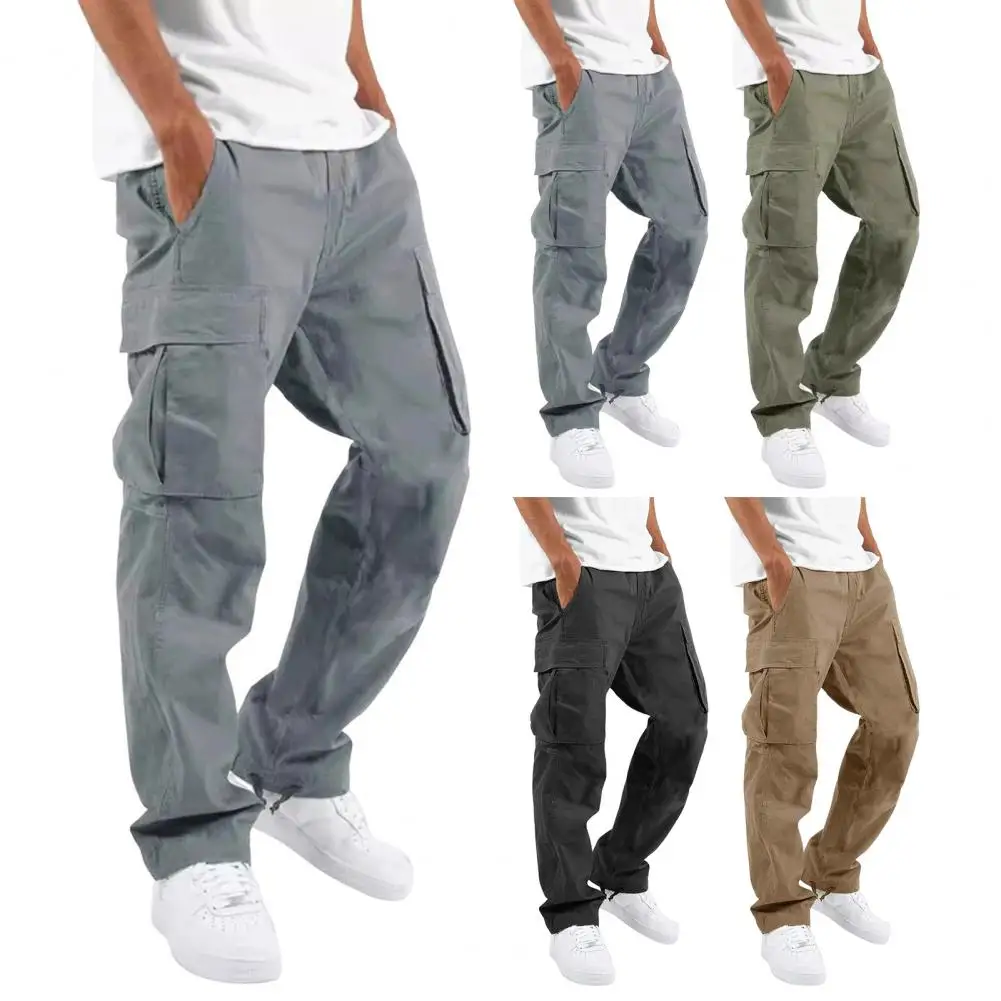 

Elastic Belt Men Trousers Multi-pocket Men Pants Versatile Men's Cargo Pants with Drawstring Waist Multi-pocket Design for Daily
