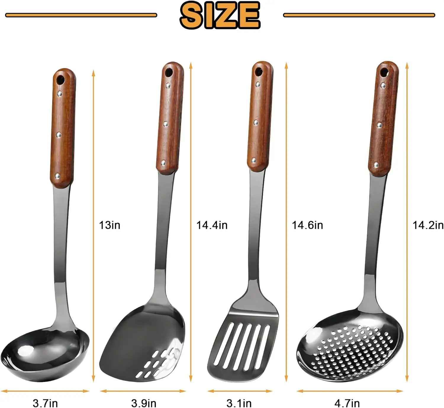 Stainless Steel Wok Spatula,Slotted Spatulas,Ladle,Skimmer Ladle Tool Set,Mirror Polished Cooking Utensils