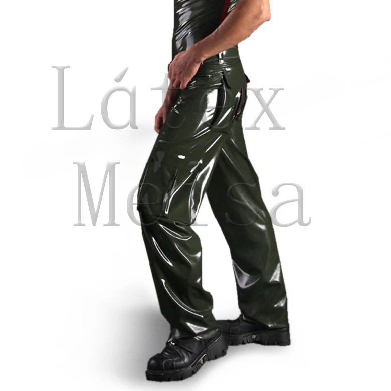 Army green color cargo latex pants plus size latex trousers for men