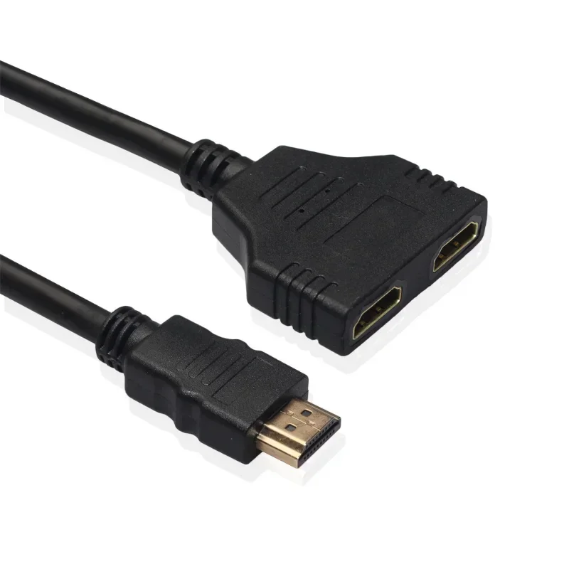 HDMI Compatible 1 to 2 Split Double Signal Adapter Converter Male to Female Cable