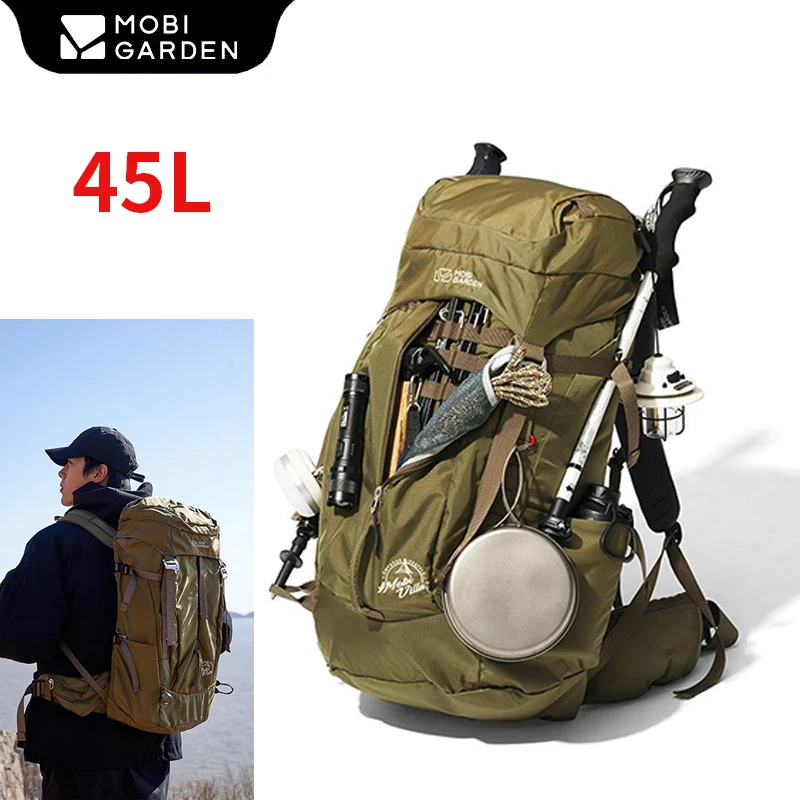 

MOBI GARDEN 45L Backpack Camping Hiking Large Space Outdoor Climbing Sports Bag Lightweight Travel Trekking Bag Nylon Waterproof