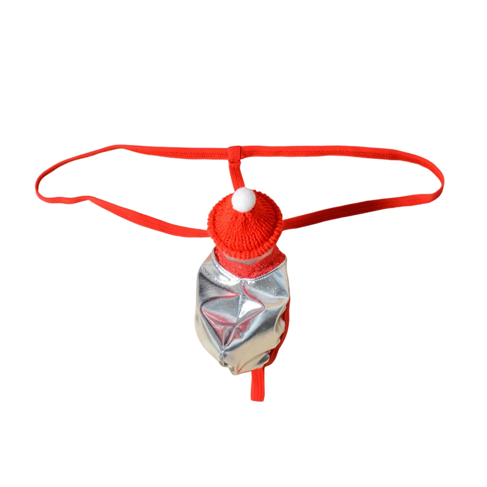 1pc Men Christmas Style G-string Strap Seamless Low-waist Underwear Hat Pouch T-back For Mini Thong Erotic Lingerie