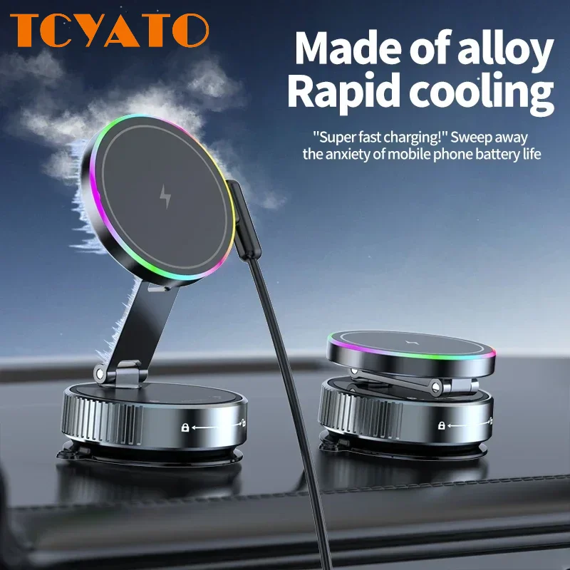 

TCYATO Cooling Magnetic Car Wireless Charger Car Phone Holder Mount Fast Charging for iPhone Pro Suction Cup Vacuum Foldable