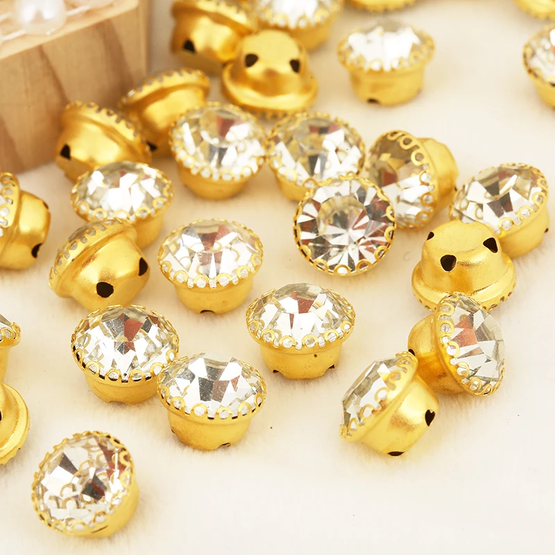 RESEN 6/8/10mm Sew On Round Rhinestone Gold/Sliver Flower Claw Glass Clear Crystal Rhinestone with Holes DIY Garment Accessories