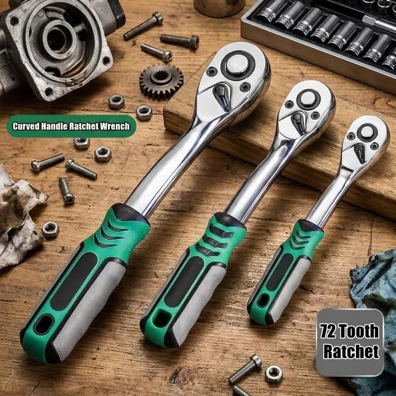 24/72 Tooth Ratchet Wrench, 1/2 1/4 3/8 Inch Two-Way Quick Socket Wrench for Car Bicycle Repair and Maintenance