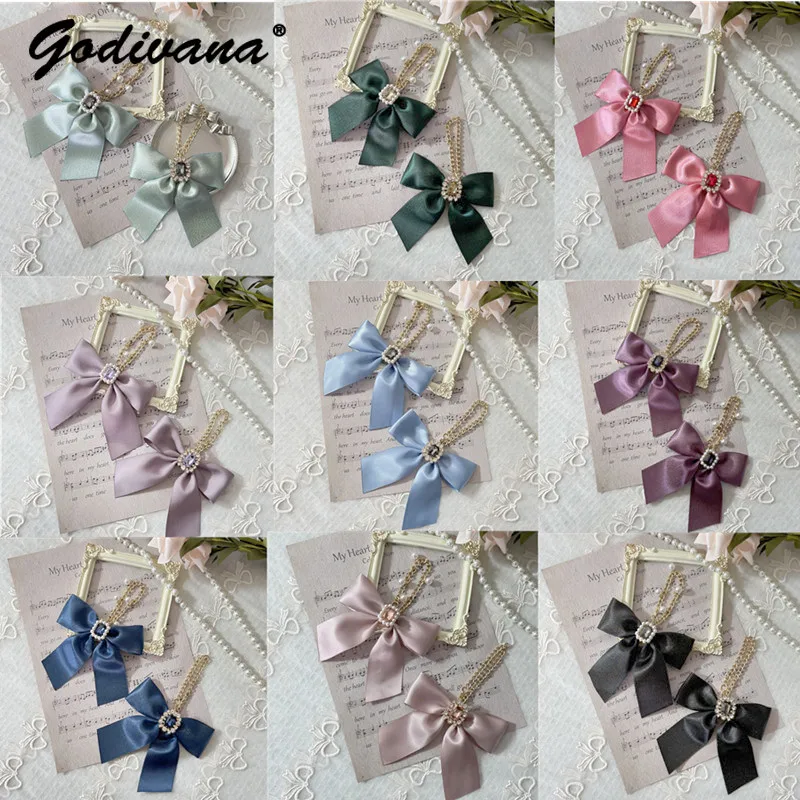 

Ribbon Large Bowknot Bag Pendant Ornament Multi Color Japanese Lolita Handmade Rhinestone Cute Key Ring Chain Bow Girls Gift