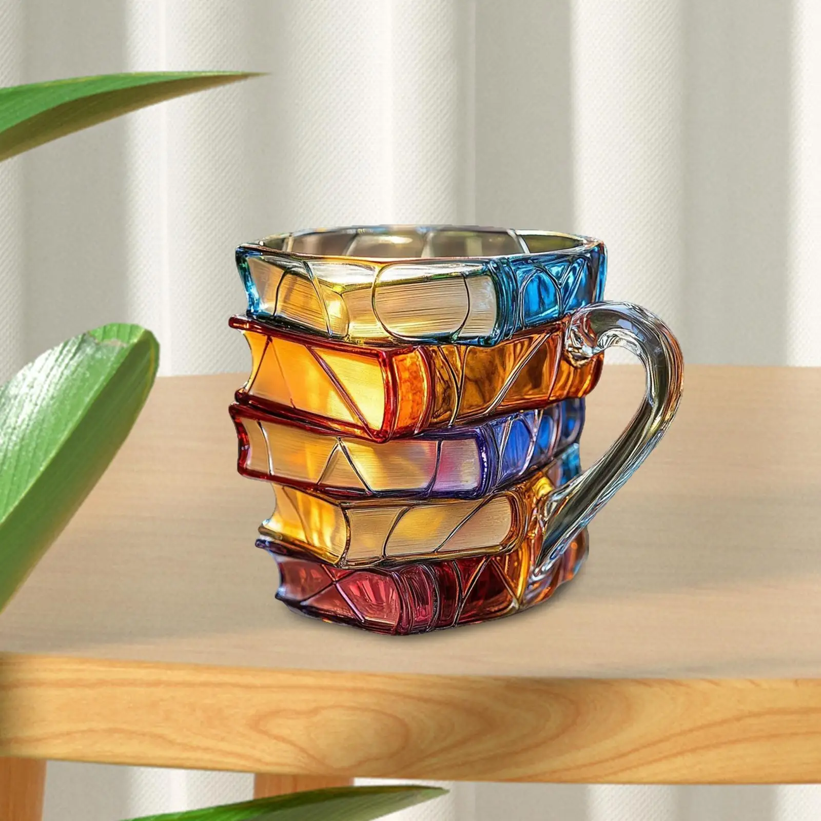 

3D Painted Stacked Books Shaped Mug Colorful Lightweight Handmade Novelty 9x9x12cm for Librarians Multipurpose Desktop Ornament