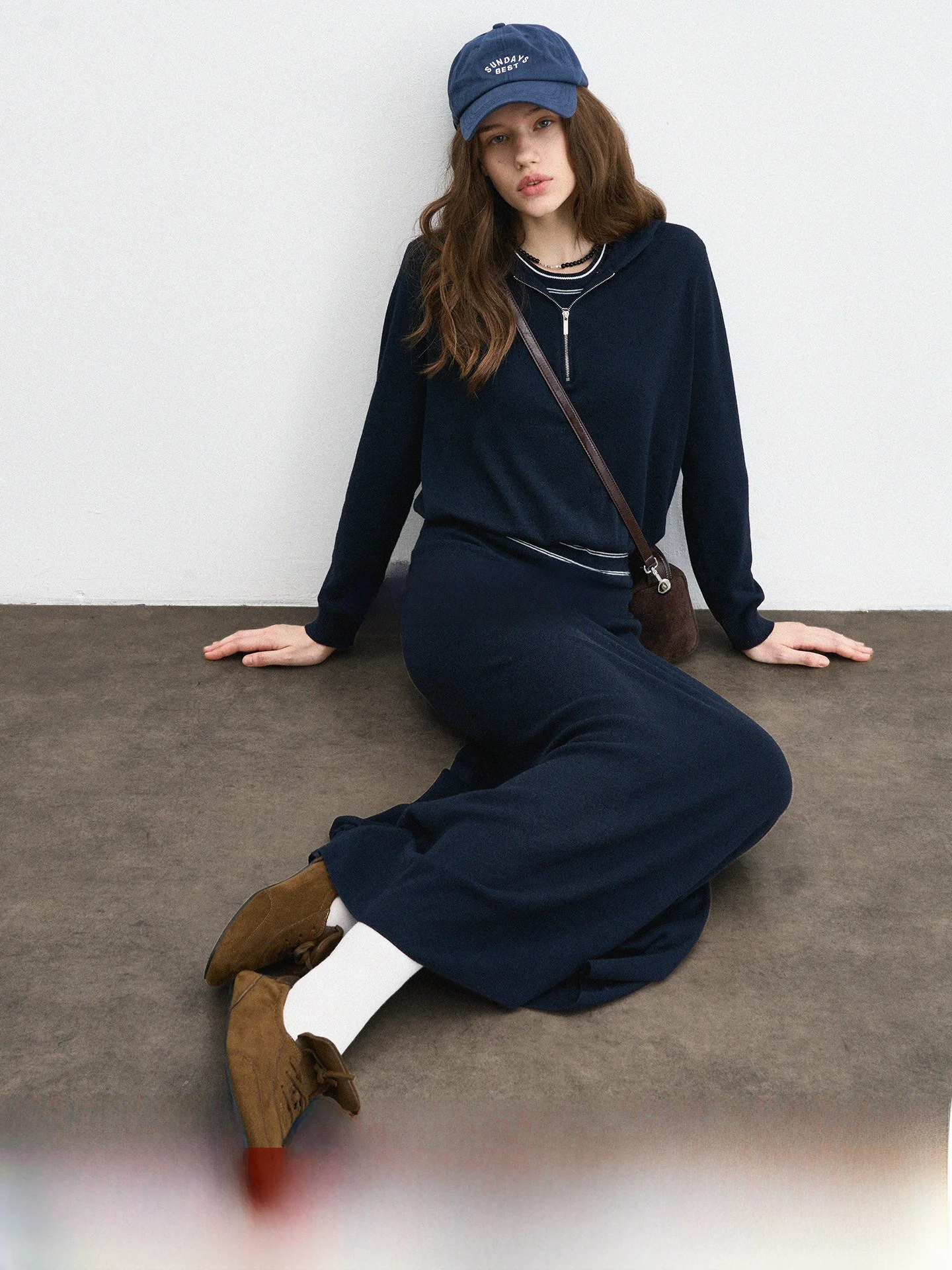 

Женский вязаный комплект Eylilac: куртка и юбка, в университетском стиле, с молнией, дышащий, средней плотности, для осени