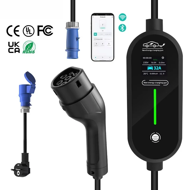 7 KW Portable Electric Vehicle Charger European Standard Type2 Smart Temperature Control Scheduled Charging and Wifi Function