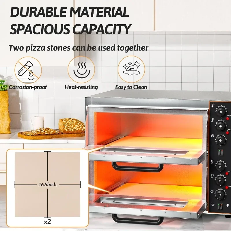 Shikha Commercial Countertop Pizza Oven 16 inch, Double-Layer Electric Pizza Maker Machine with Stone