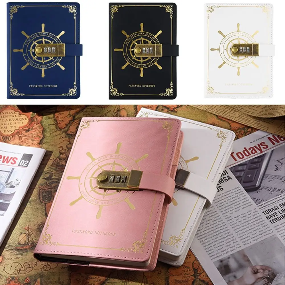 A5 PU Leather Diary with Lock Refillable Thicken Personal Planner Organizers Combination Lock Waterproof Locked Journal Boys