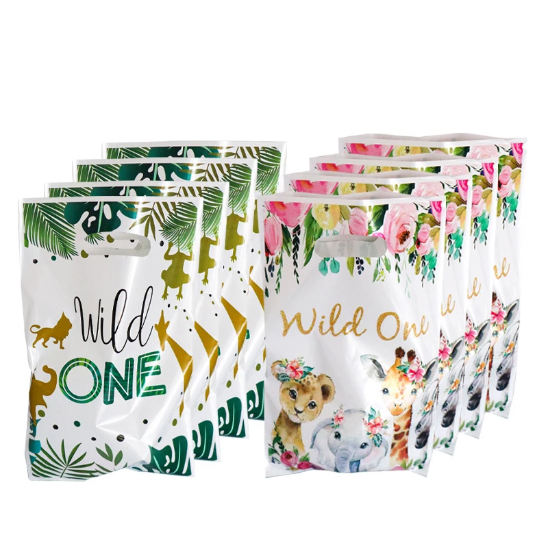 Wild One Palm Leaves Animal Candy Gift Bag Jungle Safari Birthday Party Packaging Bags Kids Baby Shower Decoration Favors