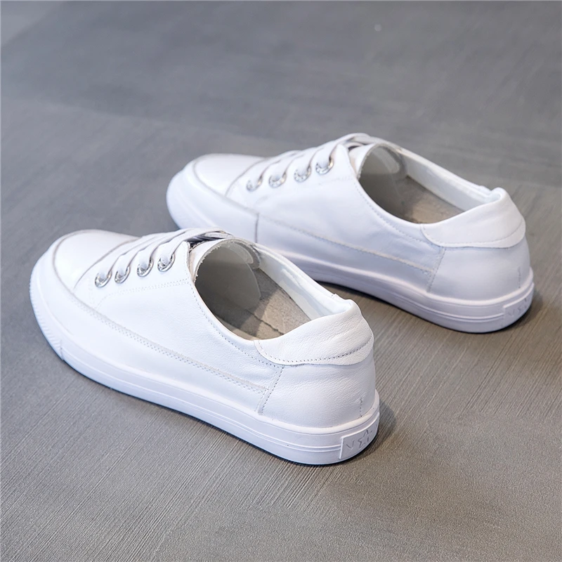 MORAZORA 2023 Women Sneakers New Genuine Leather Women Flats Lace Up Flat Casual Shoes White Ladies Shoes