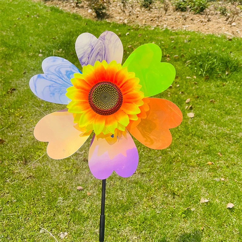 1 قطعة حصة الدائمة زهرة الحديقة دولاب الهواء طبقة مزدوجة اللون فيلم عباد الشمس طاحونة الدورية عباد الشمس الرياح سبينر #3