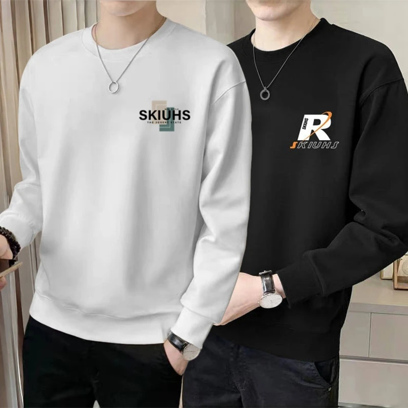 

Loose Men's Sport Sweatirt Spring Autumn Base Layer Printed Casual Long Sve round Ne Micro Elastic Regular Fit Youth