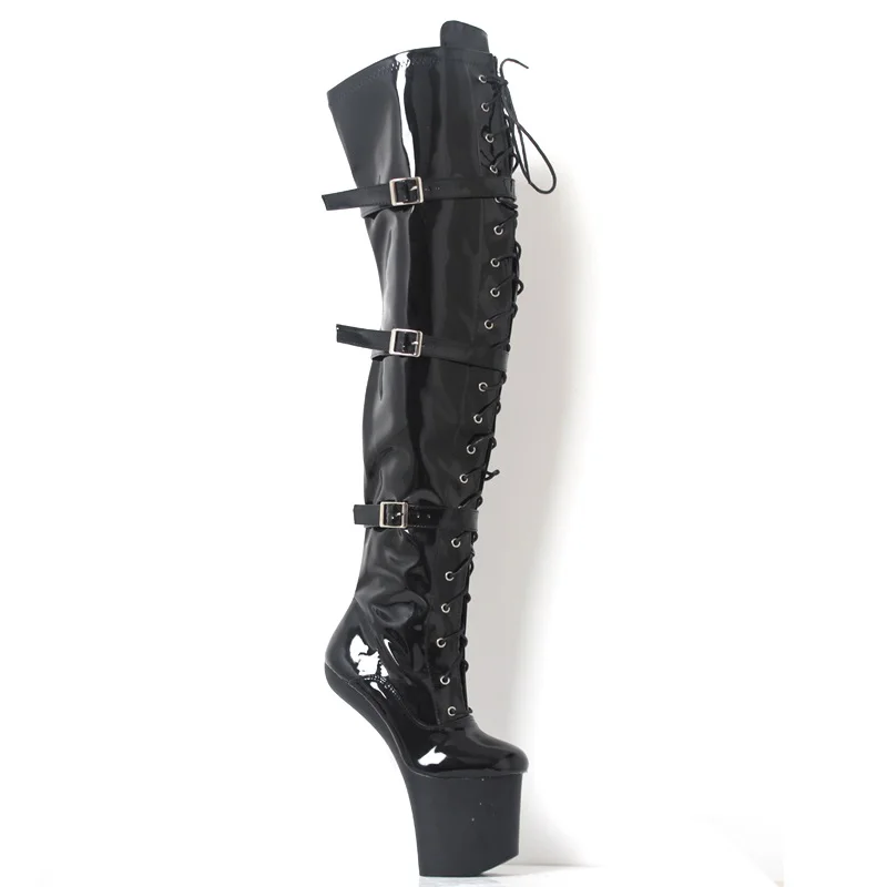 FHC 20cm Hoof Heelless Women Thigh High Boots,Erotic Long Botas,Night Club Stage Show Jazz Pole Dance Shoes,Black,Custom Colors