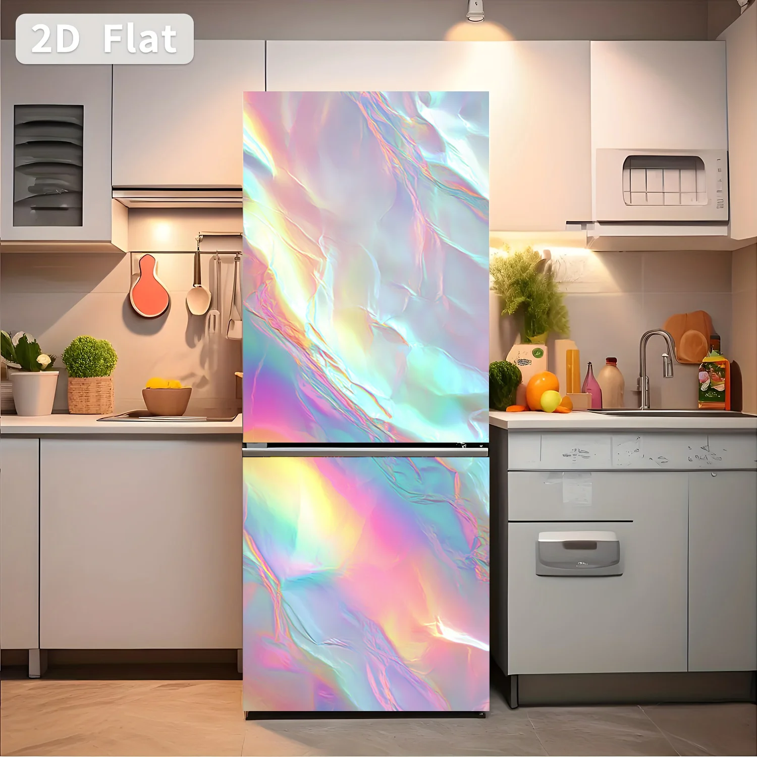 Refrigerator Sticker Iridescent Glow Pattern Themed Design Wall Sticker Decorative Wallpaper Self-Adhesive Suitable for Cabine