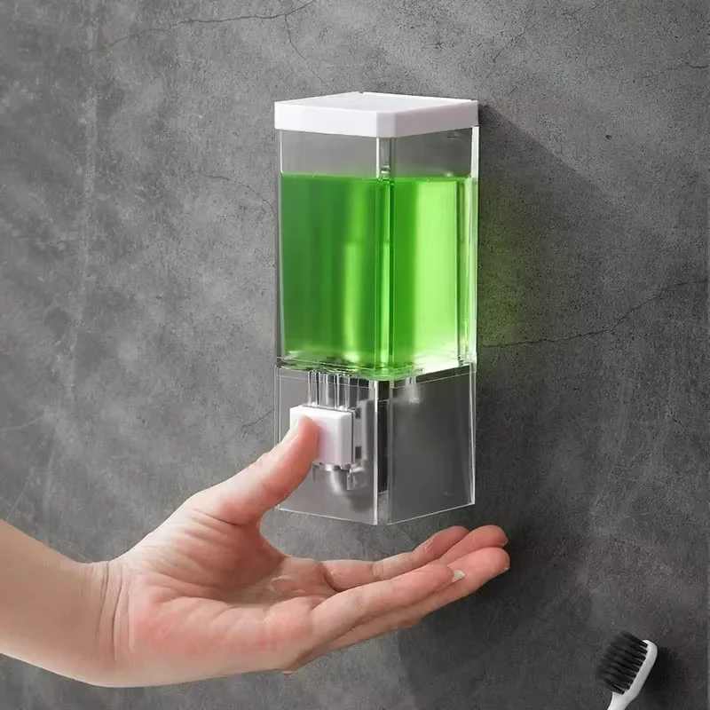 Wall Mounted Non Perforated Manual Press Soap Dispenser Transparent Traceless Disinfectant Bottle for Bathroom