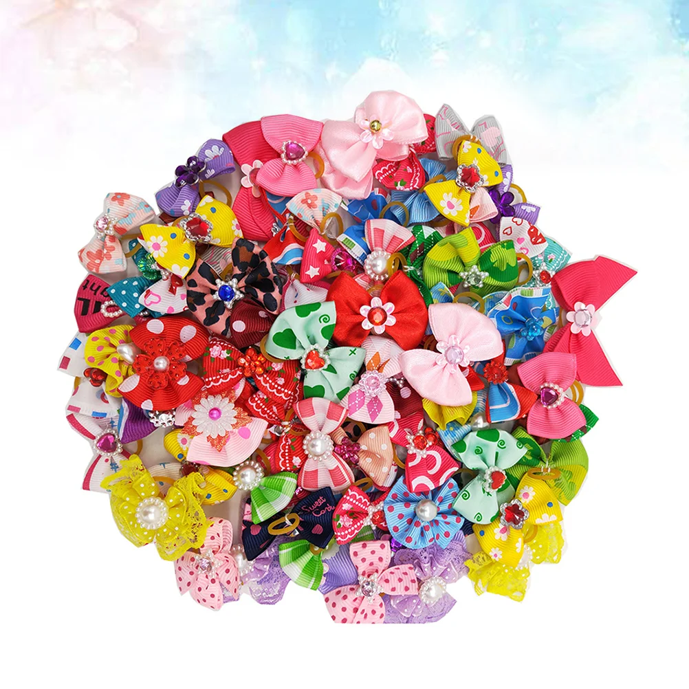 40 Pcs Pet Hair Bows Elastic Bands Multi Color Cute Adjustable Size Soft Pets Accessories Dog Cat Topknot Ponytails