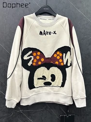 Herfst en winter nieuwe cartoon print fleece sweatshirts dames losse mode lange mouw ronde hals top kawaii kleding