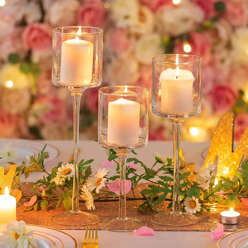 

Glass Candle Holder Romantic Bar Cup Tea Light Candle Holders Floating Glass Candlestick Elegant for Wedding Party Date Decor