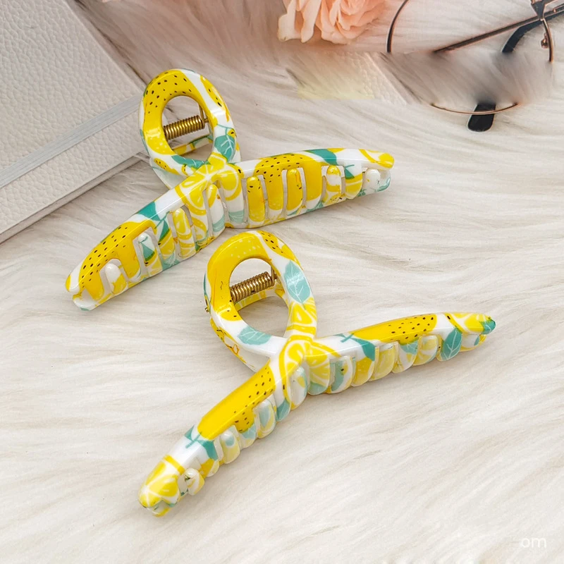 New Lovely Yellow Lemon Big Geometry Hair Clip For Women Korean Fruit Ponytail Barrette Hairpin Hair Claw Summer Accessories