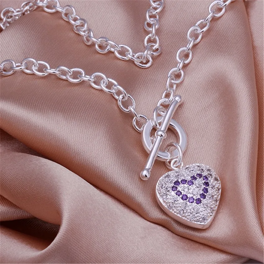 Cute Nice Wedding 925 Sterling Silver Crystal Beautiful Charms Women Noble Heart Necklace Fashion Trends , Jewelry Gifts