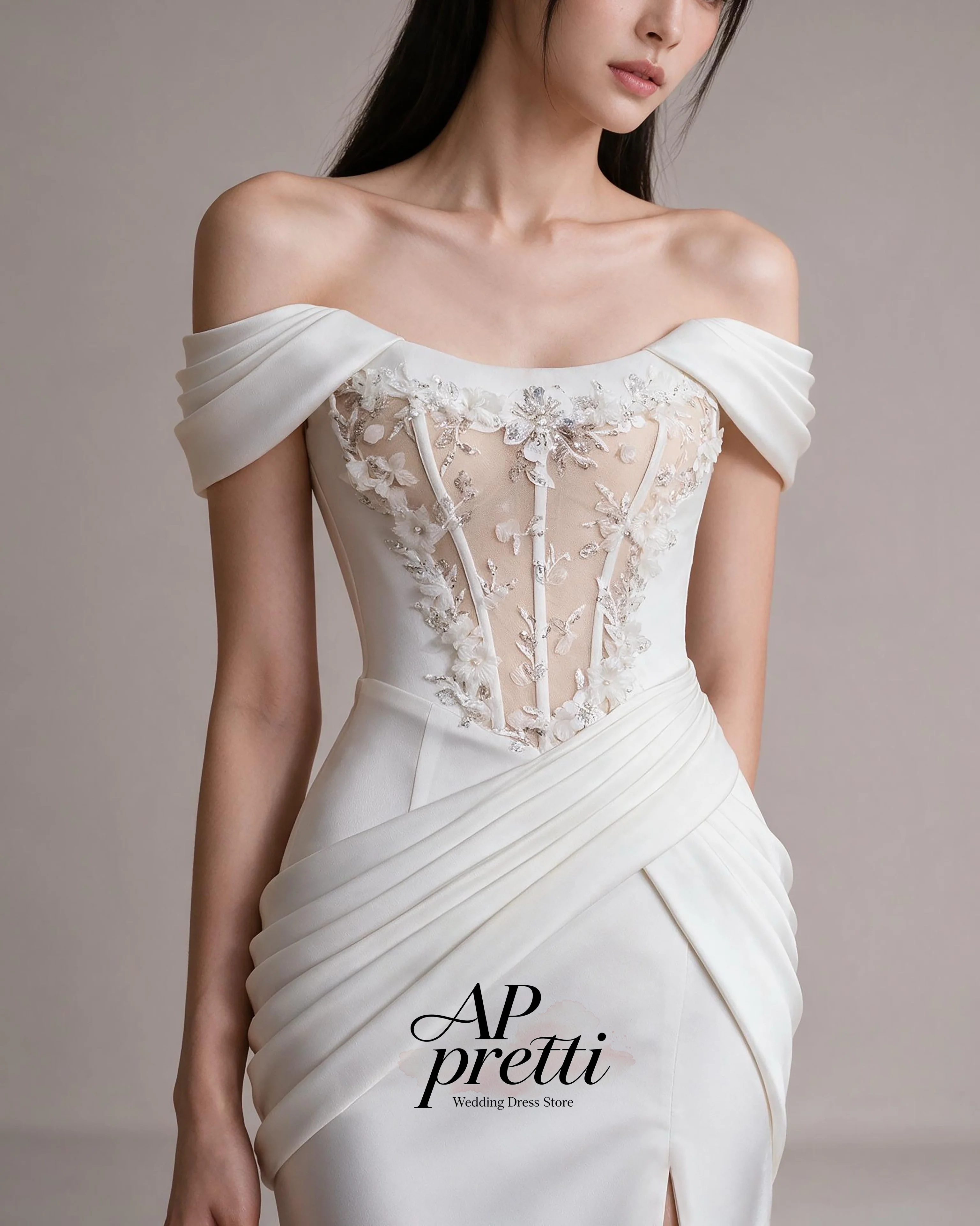 AP pretti Fairy Satin Wedding Dress Side High Slit Strapless Customized Off the Shoulder Tea-Length Bridal Gown Robe De Mariée 