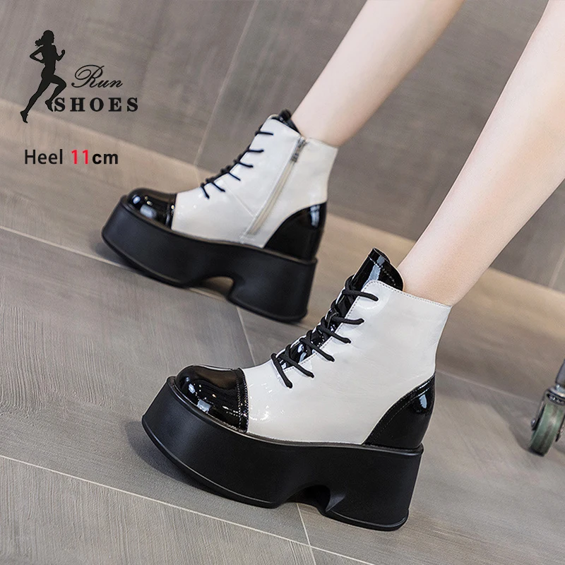 

2024 New Women Thick Sole Ankle Boots Square Toe Lace-up Chunky Heels Autumn Shoes Winter Warm Leather Short Boots For Ladies