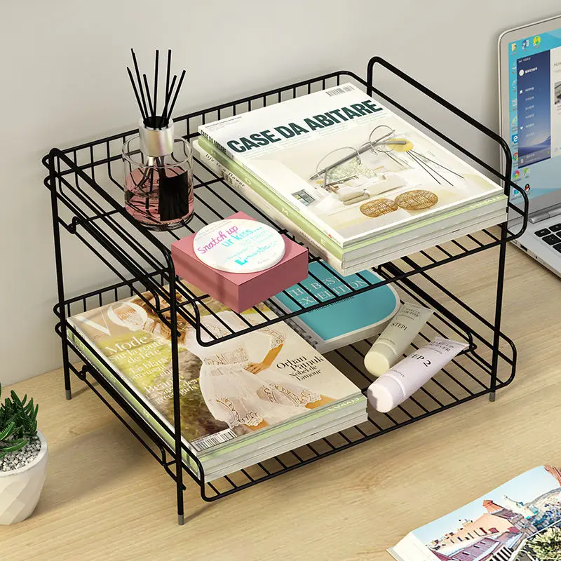 

2 Layers Metal Desktop Storage Shelf Cosmetic Varnish Display Stand Holder Women Makeup Rack Organizer Case Organizer Stationery
