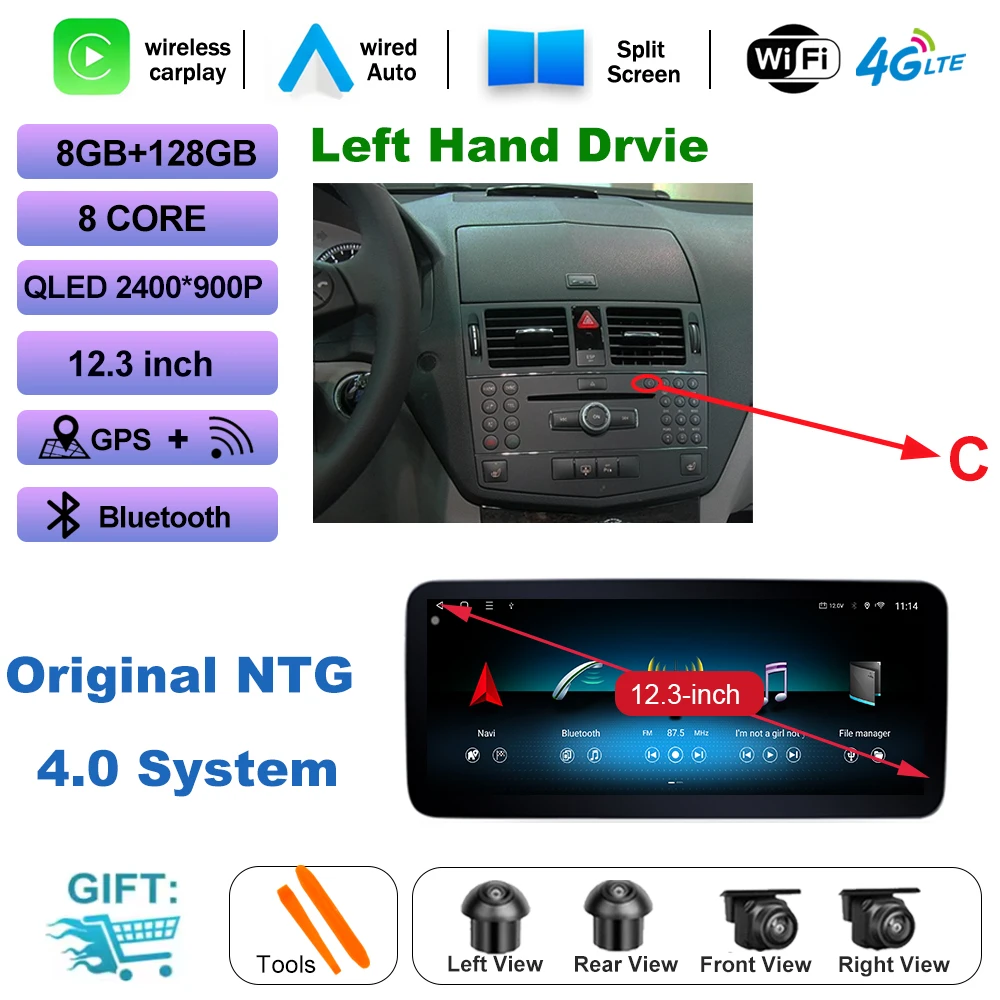 Draadloze CarPlay voor Mercedes Benz C Klasse W204 2007-2014 Auto Multimedia Speler Android Spiegel Link AirPlay Functie Navi GPS