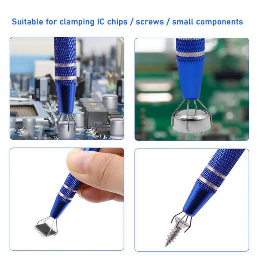 IC Extractor Four Claw Electronic Component Grabber IC Chip Extractor Chip Screw Picker Tweezers Metal Grabber Repair Hand Tools