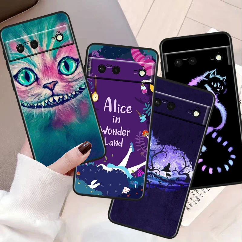 Alice In Wonderland For Google Pixel 8 7A 6A 5A 5 4 4A XL Pro 5G Black Soft Shockproof Cover Phone Case