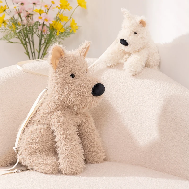 25cm/45cm Westie Dog Plush Sling Bag-Cute Puppy Shoulder Bag Soft Stuffed Animal Purse for Kid Lover Christmas Birthday Gift