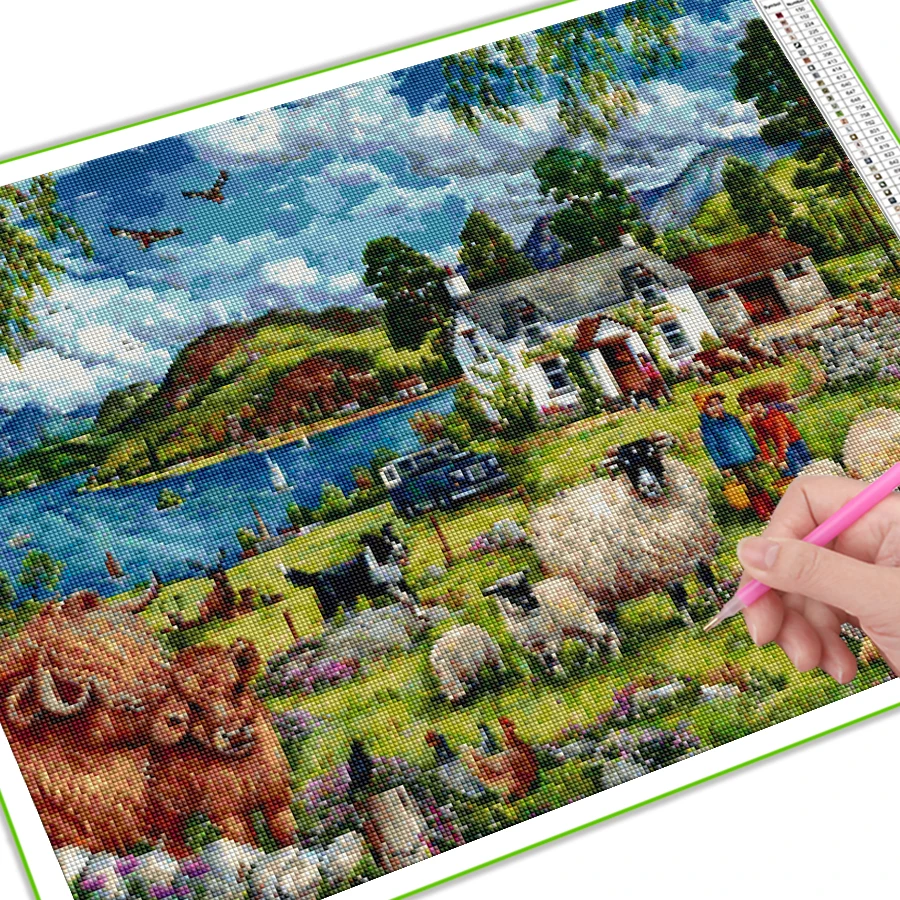 Diy Mosaic Painting seaside farm lamb 5D Diamond Embroidery animal Full Square Round Drill Rhinestone Picture Home Decor AA3606